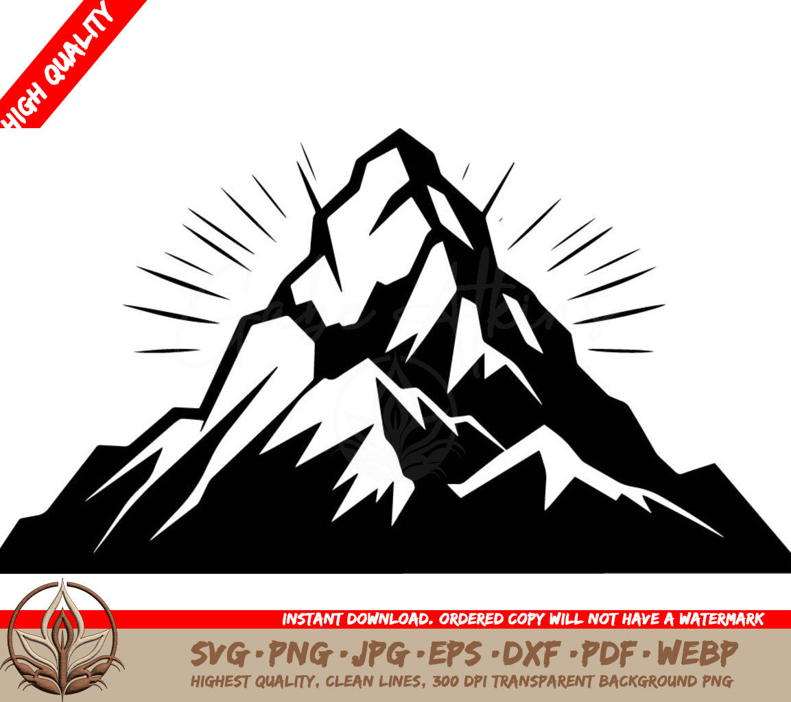 Sunlit Mountain Peak Digital Design in SVG, PNG, JPG, AI, PDF, DXF, EPS and WebP Formats 
