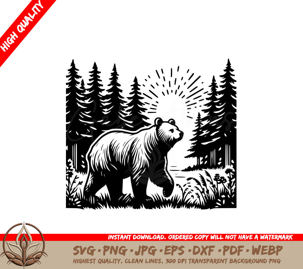 Sunlit Pine Bear SVG PNG JPG AI PDF DXF EPS and WebP Digital Download 
