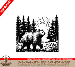 Sunlit Pine Bear SVG PNG JPG AI PDF DXF EPS and WebP Digital Download 
