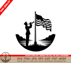 Sunset Bugler: Multi-Format Digital Design File (SVG, PNG, JPG, AI, PDF, DXF, EPS, WebP) 
