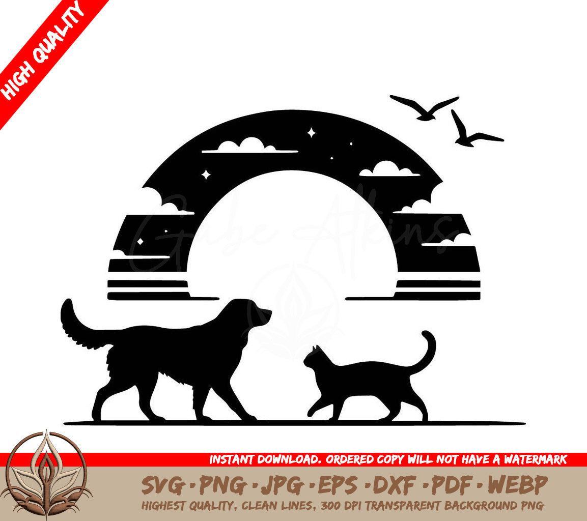 Sunset Companions Digital Design File (SVG, PNG, JPG, AI, PDF, DXF, EPS, WebP) 
