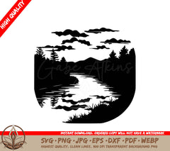 Sunset River View Digital Design in SVG, PNG, JPG, AI, PDF, DXF, EPS and WebP Formats 
