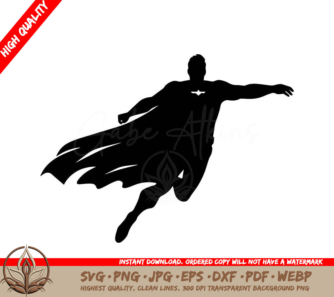 Superhero in Flight Digital Design File in Multiple Formats 
