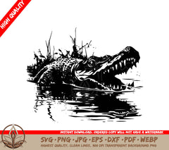 Swamp Crocodile - Digital Design File (SVG, PNG, JPG, AI, PDF, DXF, EPS, WebP) 
