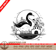  Swan Castle SVG - City Skyline Vector Illustration SVG