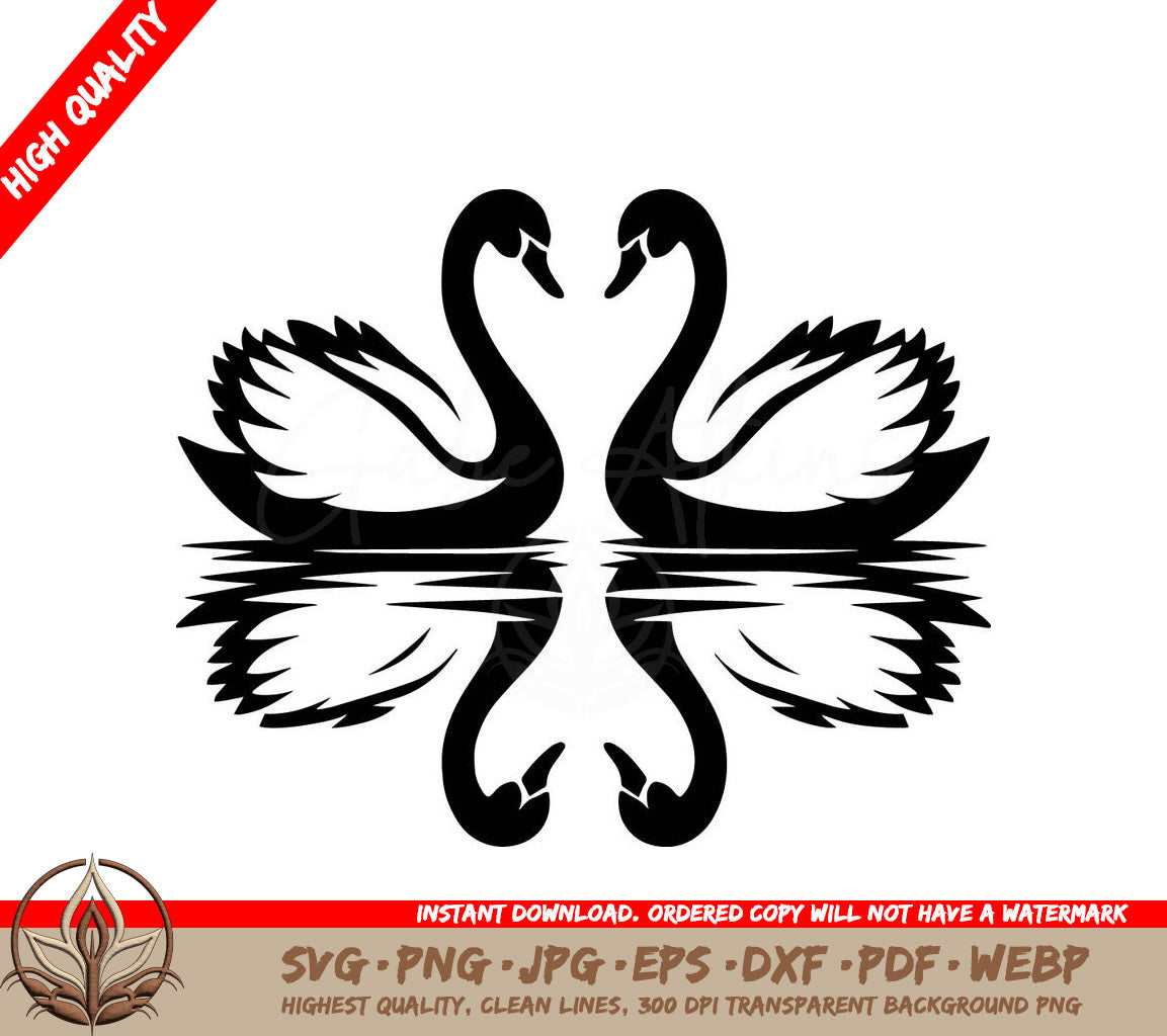 Swan Lake Reflection Digital Design File (SVG, PNG, JPG, AI, PDF, DXF, EPS, WebP) 
