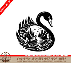 Swan Lake Serenity: Digital Design File (SVG, PNG, JPG, AI, PDF, DXF, EPS, WebP) 
