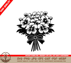 Sweet William Pansies Bouquet Digital Design File (SVG, PNG, JPG, AI, PDF, DXF, EPS, WebP) 
