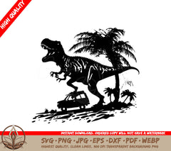 T-Rex in a Chase Scene Digital Design File (SVG, PNG, JPG, AI, PDF, DXF, EPS, WebP) 

