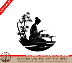 Tea Ceremony Serenity: Digital Design File for Crafters and Makers (SVG, PNG, JPG, AI, PDF, DXF, EPS, WebP) 
