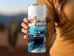 Teal Corvette Classic Watercolor Skyline Tumbler Wrap | 20oz Tumbler Wrap Sublimation Design PNG - Gabe Atkins Designs