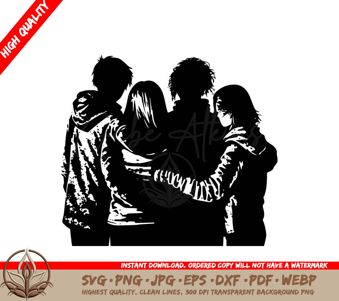 Teenagers Group Hug Digital Design in SVG, PNG, JPG, AI, PDF, DXF, EPS and WebP Formats 
