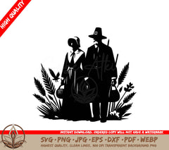 Thanksgiving Pilgrims Digital Design in SVG, PNG, JPG, AI, PDF, DXF, EPS  WebP Formats 
