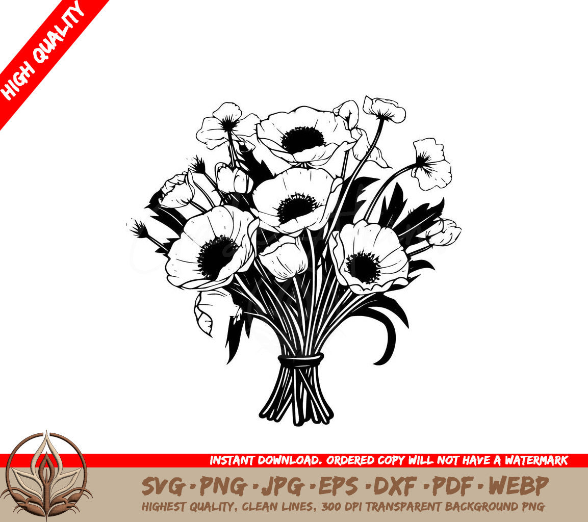 Tied Poppy Bouquet - Digital Design in Multiple File Formats 
