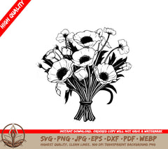 Tied Poppy Bouquet - Digital Design in Multiple File Formats 
