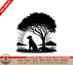 Tree Loving Pup Digital Design File (SVG, PNG, JPG, AI, PDF, DXF, EPS, WebP) 
