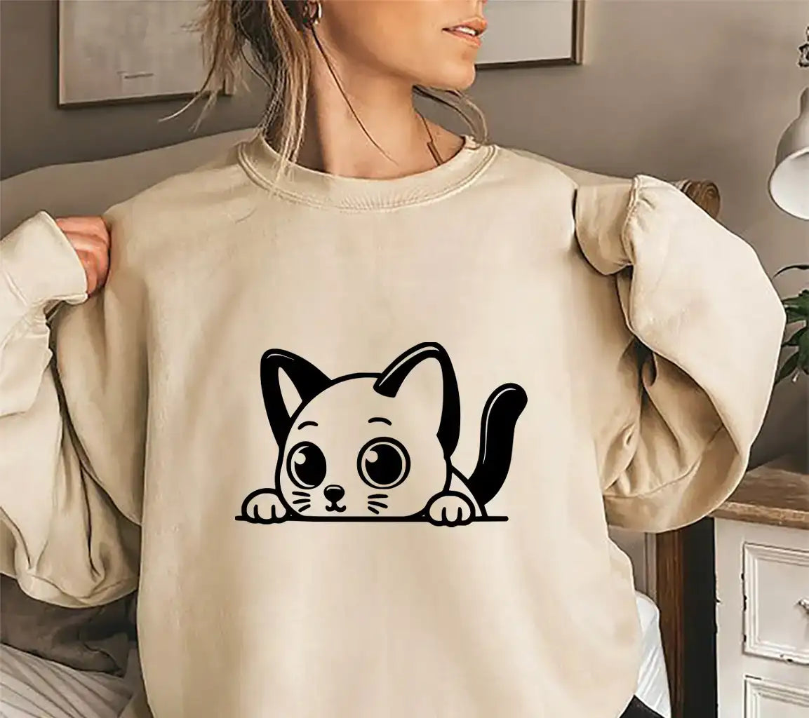 A Cat Peeking Over A Wall . SVG - Twirly Tail Kitty SVG