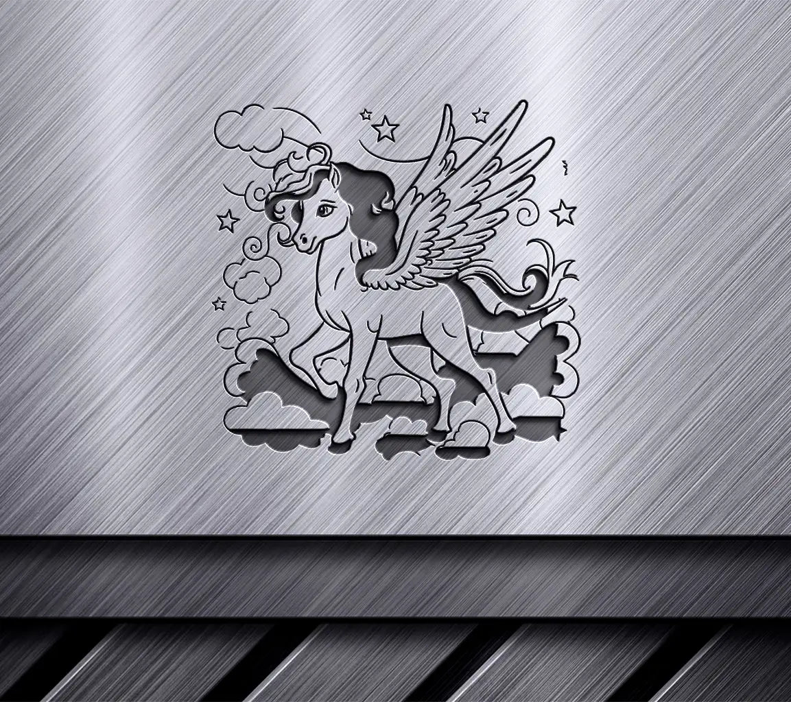  Pegasus in Clouds & Stars SVG - Coloring Book Illustration SVG