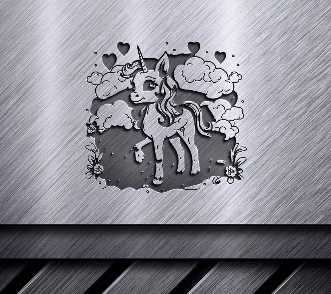  Unicorn with Clouds & Hearts SVG Illustration SVG
