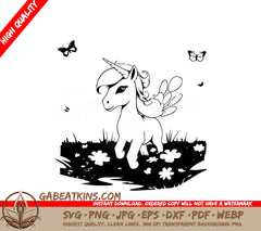  Unicorn with Butterflies SVG - Meadow Flower Vector Illustration SVG