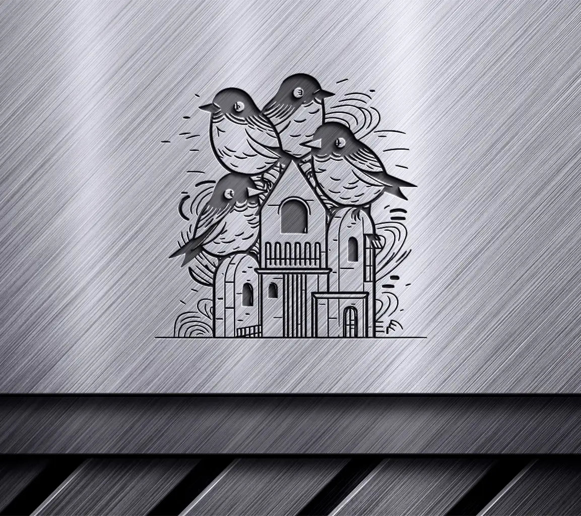  Birds on a House SVG - Vector Illustration SVG