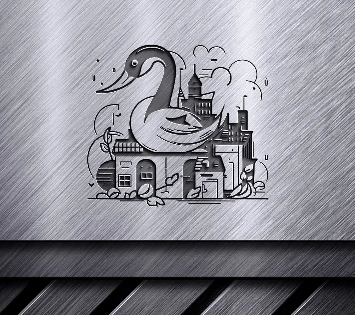  Swan on Housetop - City Background SVG SVG