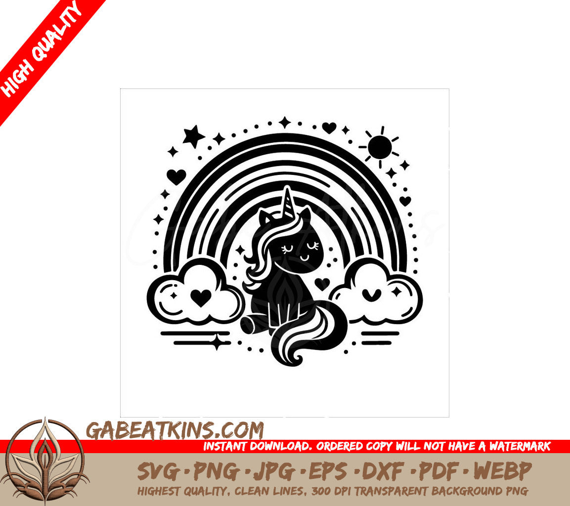  Rainbow Unicorn SVG - Hand Drawn Cartoon Portrait SVG