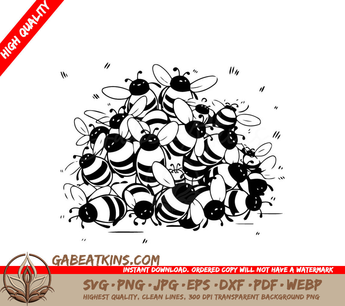  Bee Swarm SVG - Cartoon Vector Illustration SVG