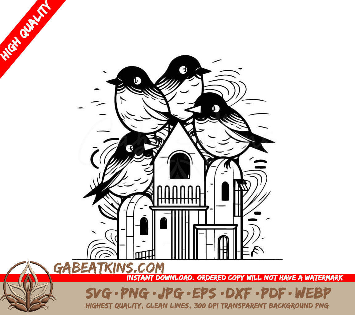  Birds on a House SVG - Vector Illustration SVG