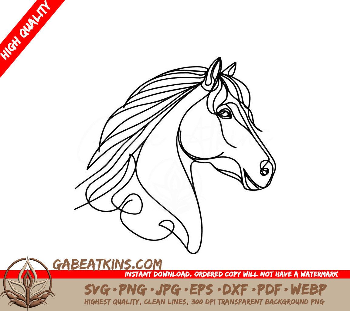  A Horses Head With A Long Mane SVG - Vector continuous line drawing of horse head 1 SVG