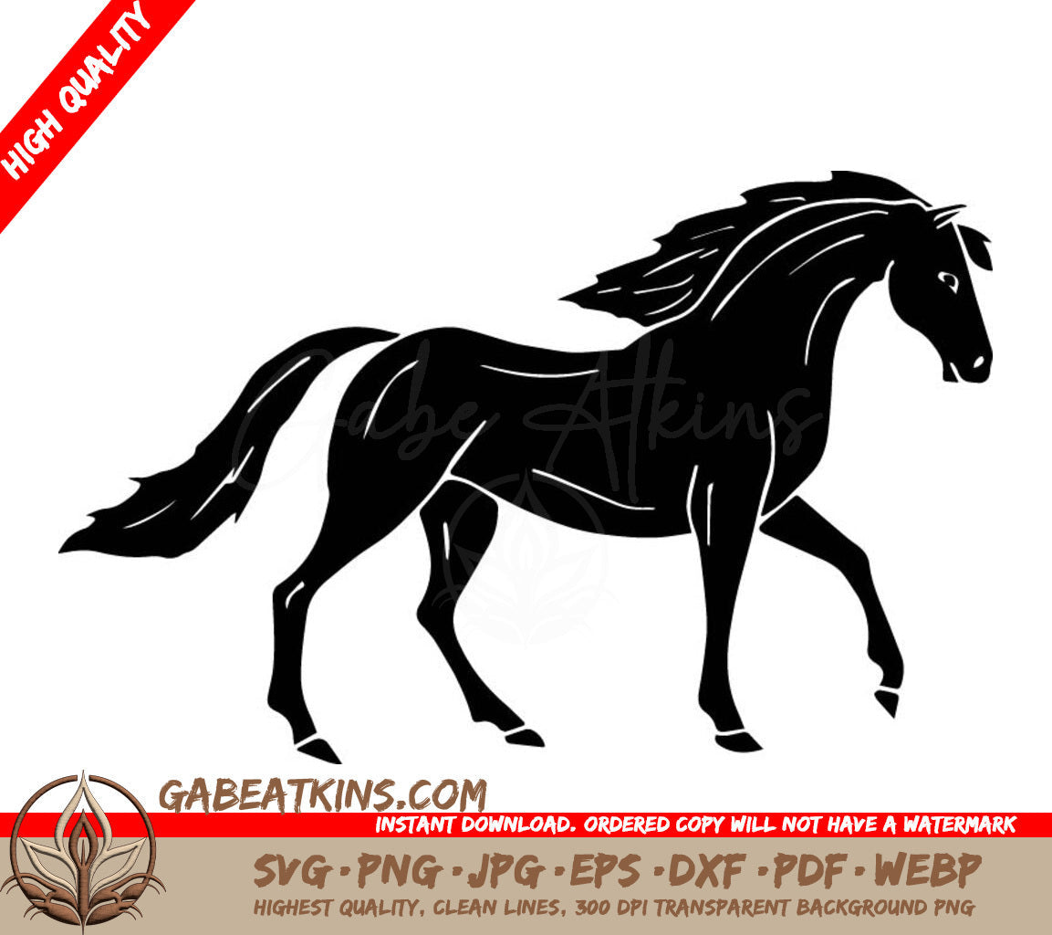  A Horse With A Long Mane SVG - Vector hand drawn black pre spanish horse SVG