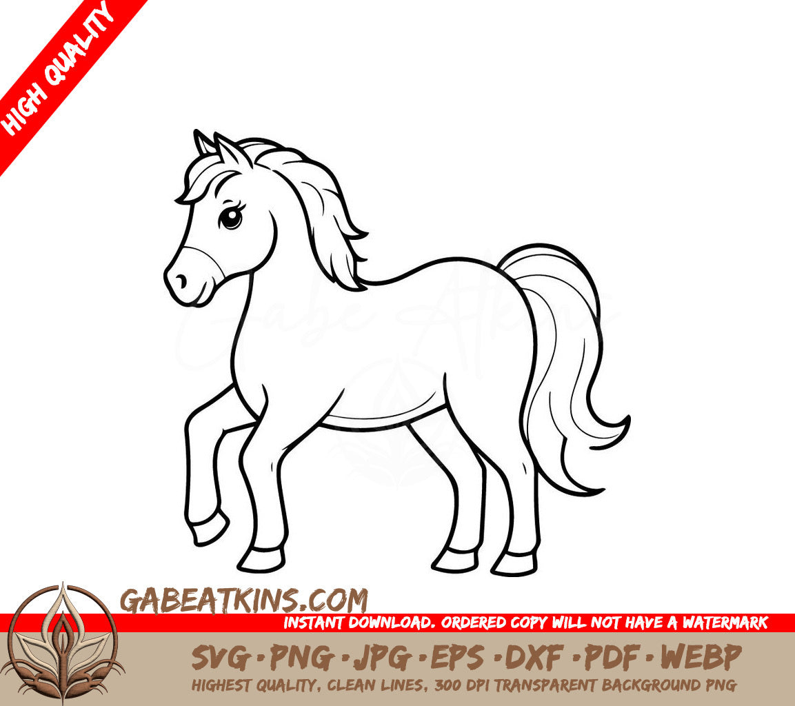  A Horse With A Long Mane SVG - Vector illustration of a cute Horse doodle for kids coloring worksheet SVG