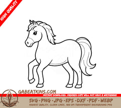  A Horse With A Long Mane SVG - Vector illustration of a cute Horse doodle for kids coloring worksheet SVG
