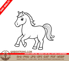  A Horse With A Long Mane SVG - Vector illustration of a cute Horse drawing for children page SVG