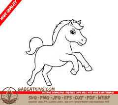  A Horse On Its Hind Legs SVG - Vector illustration of a cute Horse drawing for kids colouring activity SVG