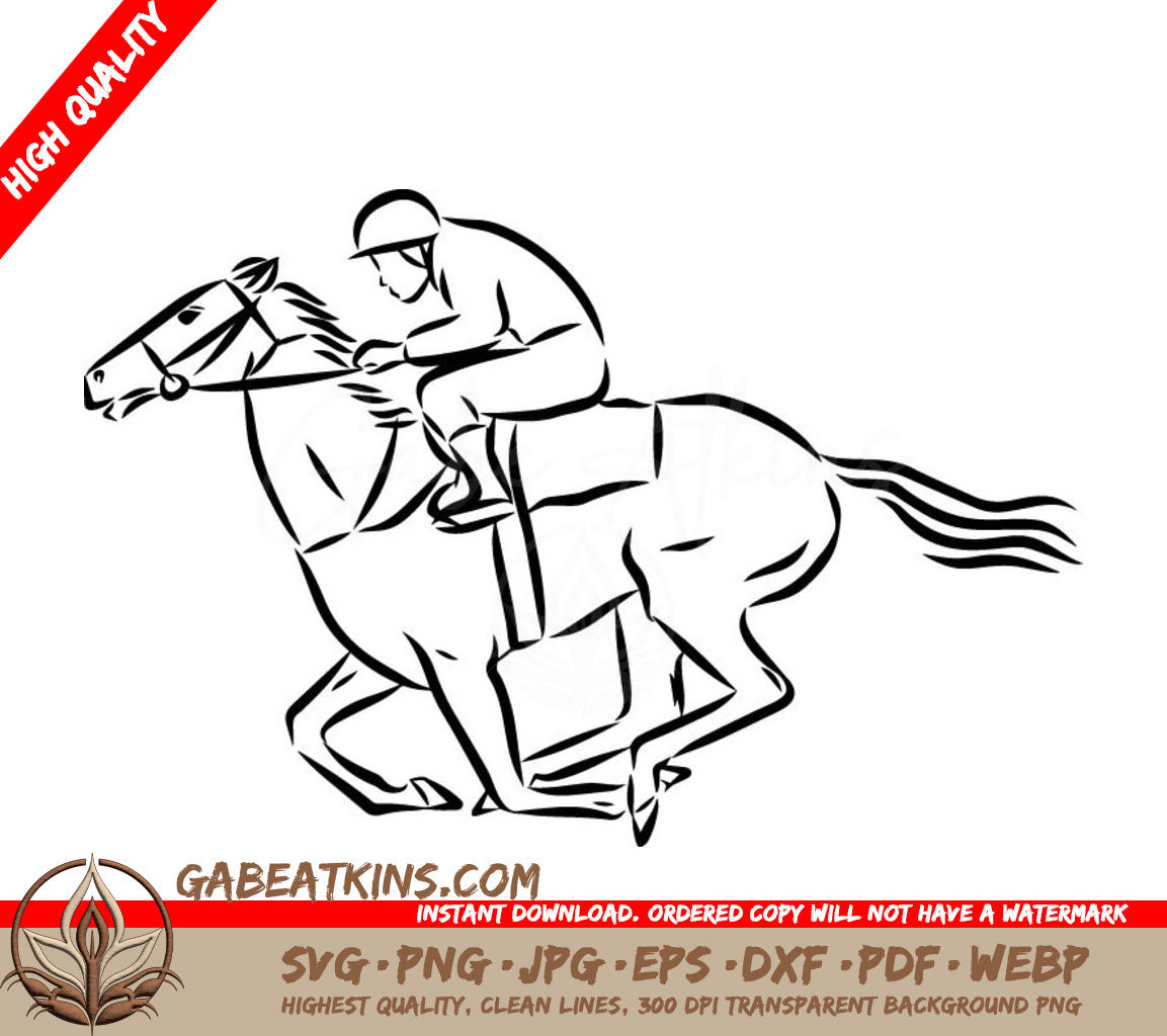  A Jockey Riding A Horse SVG - Vector illustration of a racing horse and jockey SVG