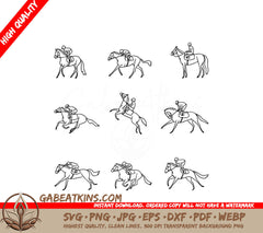  Jockeys Riding Horses SVG - Vector set of a race horses and jockeys SVG