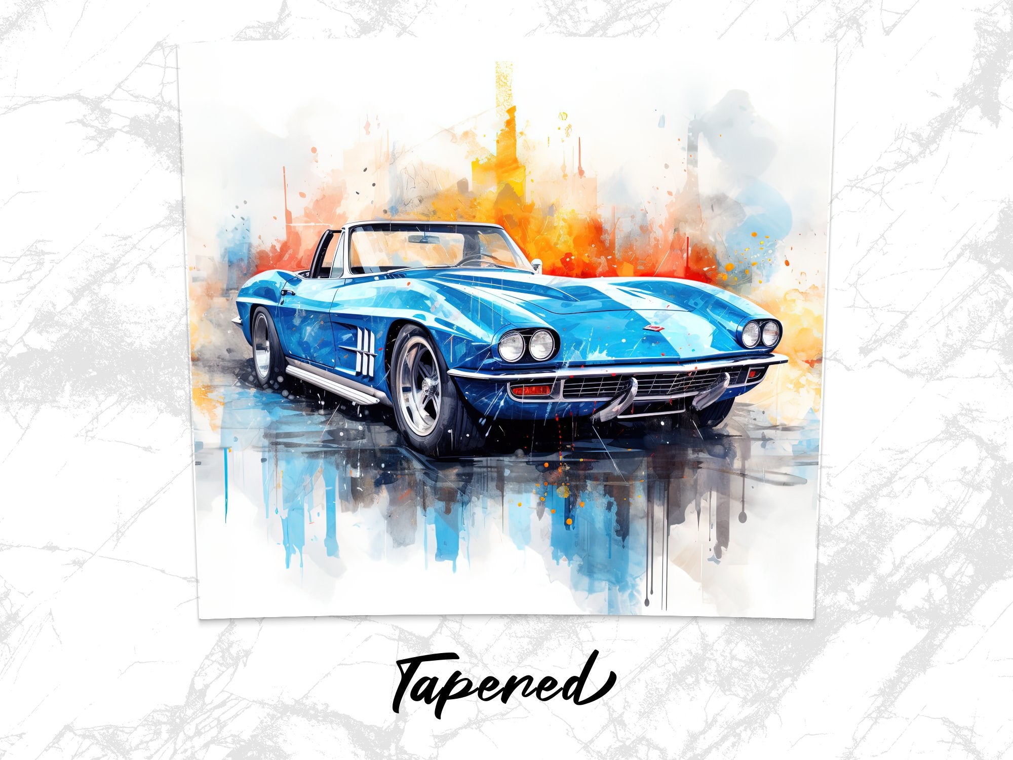 Vibrant Blue Corvette Watercolor Reflection Tumbler Wrap | 20oz Tumbler Wrap Sublimation Design PNG - Gabe Atkins Designs
