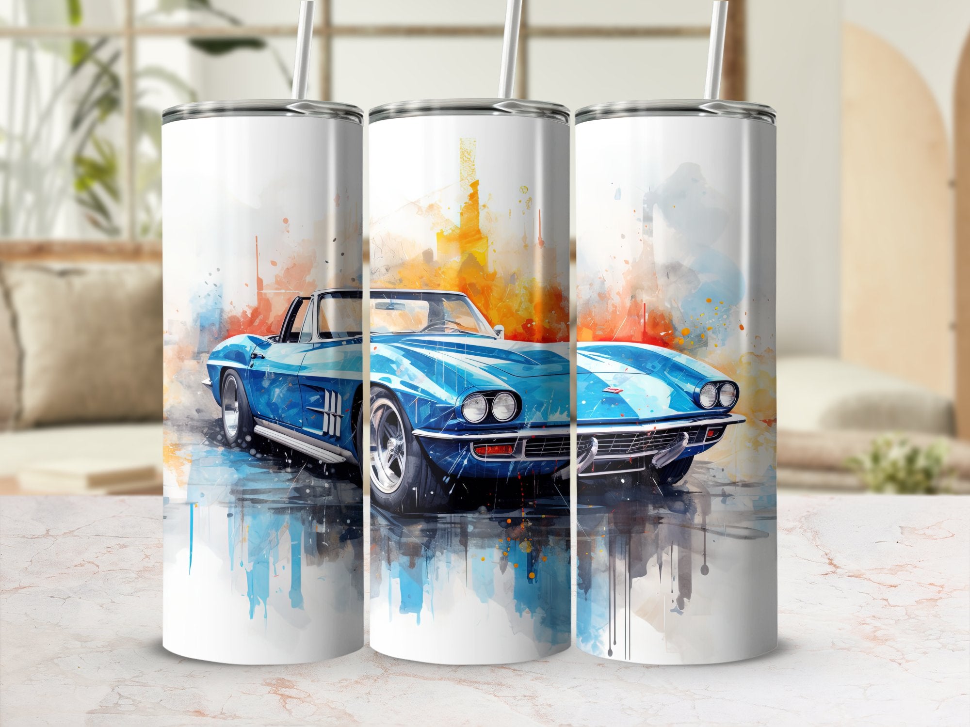 Vibrant Blue Corvette Watercolor Reflection Tumbler Wrap | 20oz Tumbler Wrap Sublimation Design PNG | Tumbler Wrap | 20oz_Tumbler_Wrap, corvette tumbler wrap, Digital_Download, Flare_Wrap, Modern_Wrap, Muscle Cars, Pink Tumbler Wrap, Street_Style, sublimation design, Sublimation_Art, Trendy_Tumbler, tumbler design, tumbler wrap, tumbler wrap png, Tumbler_Design | Gabe Atkins Designs