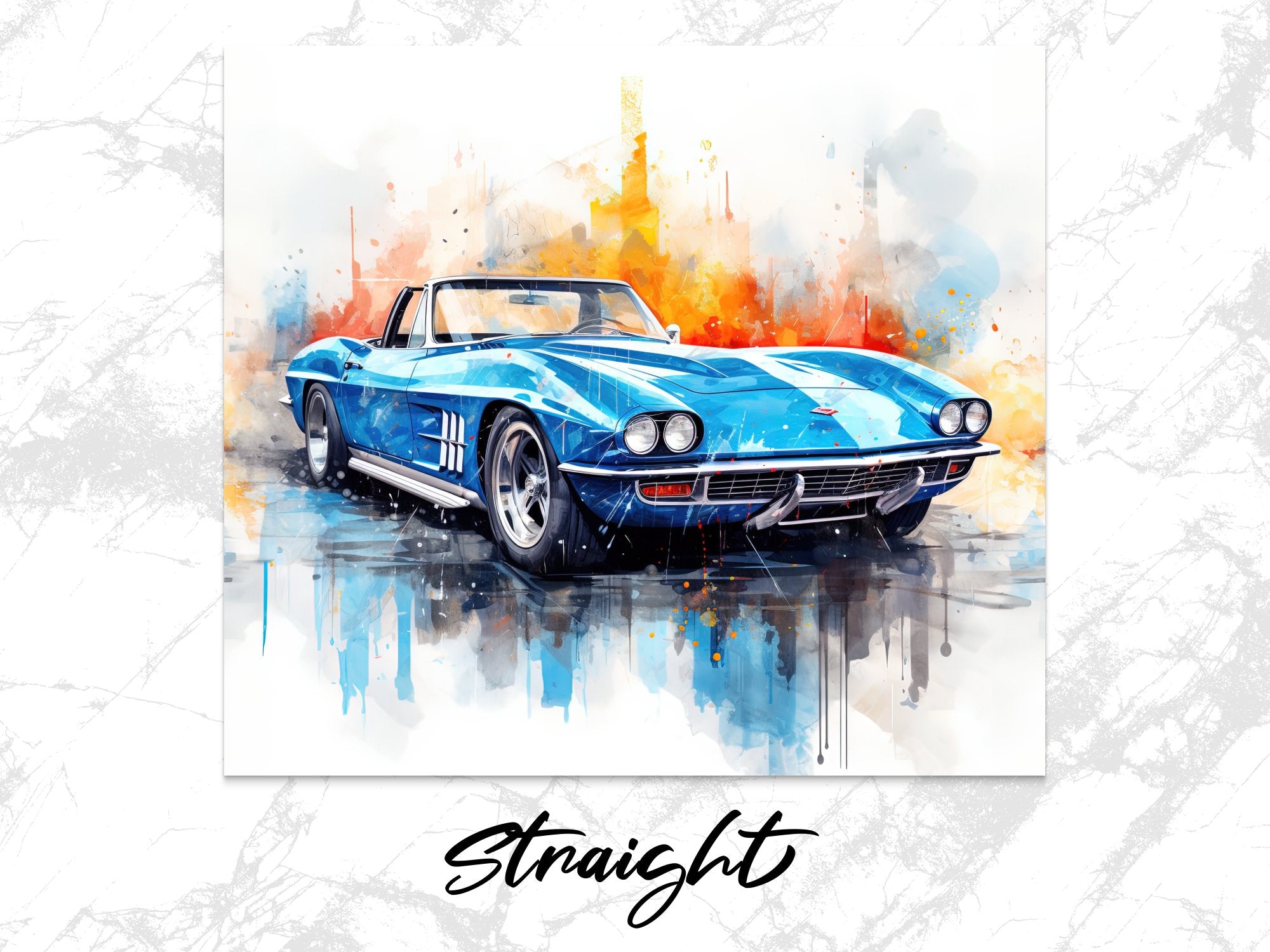 Vibrant Blue Corvette Watercolor Reflection Tumbler Wrap | 20oz Tumbler Wrap Sublimation Design PNG - Gabe Atkins Designs