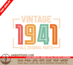 Vintage 1941 All Original Parts SVG Sign SVG