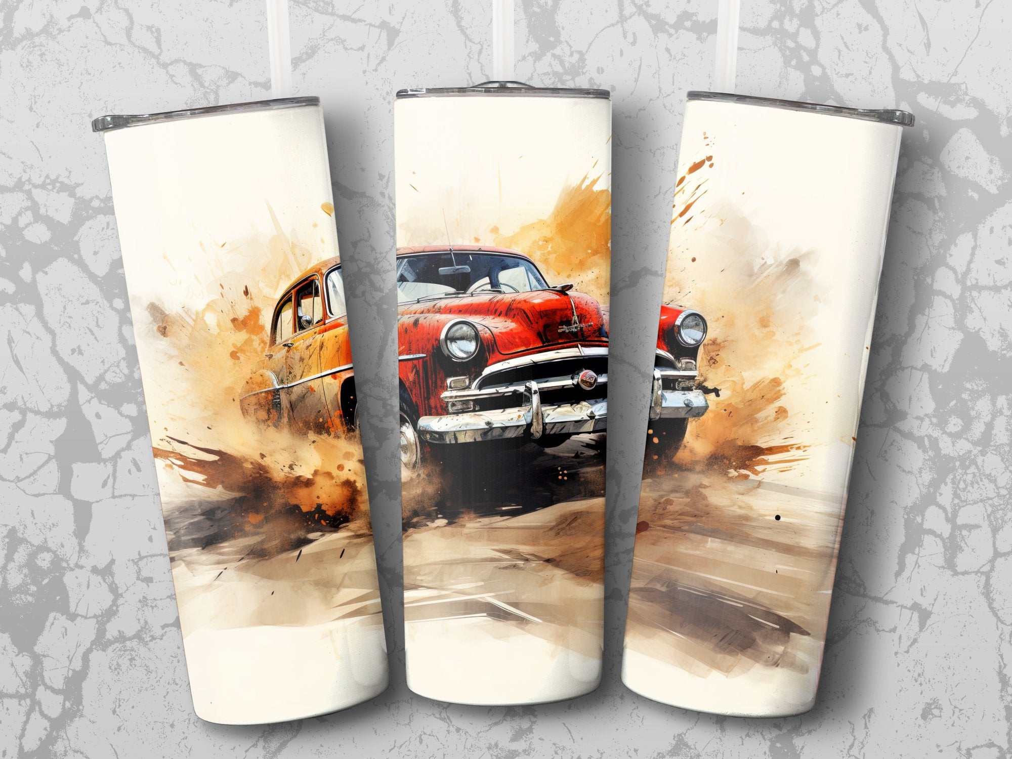 Vintage Sedan Explosion Watercolor Tumbler Wrap | 20oz Tumbler Wrap Sublimation Design PNG - Gabe Atkins Designs
