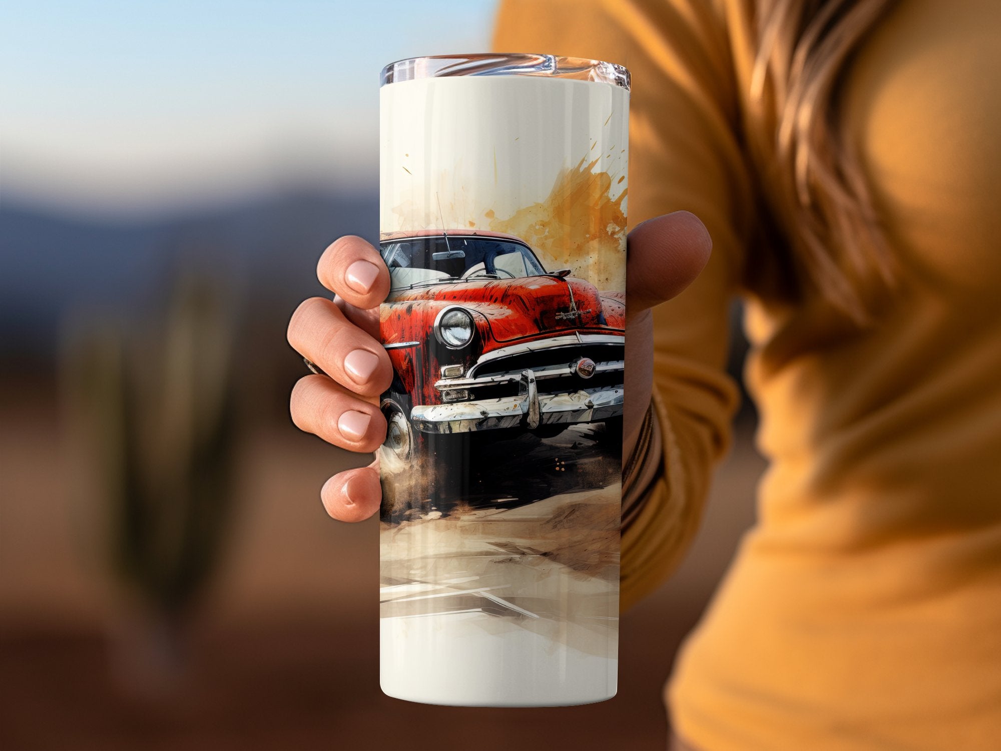 Vintage Sedan Explosion Watercolor Tumbler Wrap | 20oz Tumbler Wrap Sublimation Design PNG - Gabe Atkins Designs