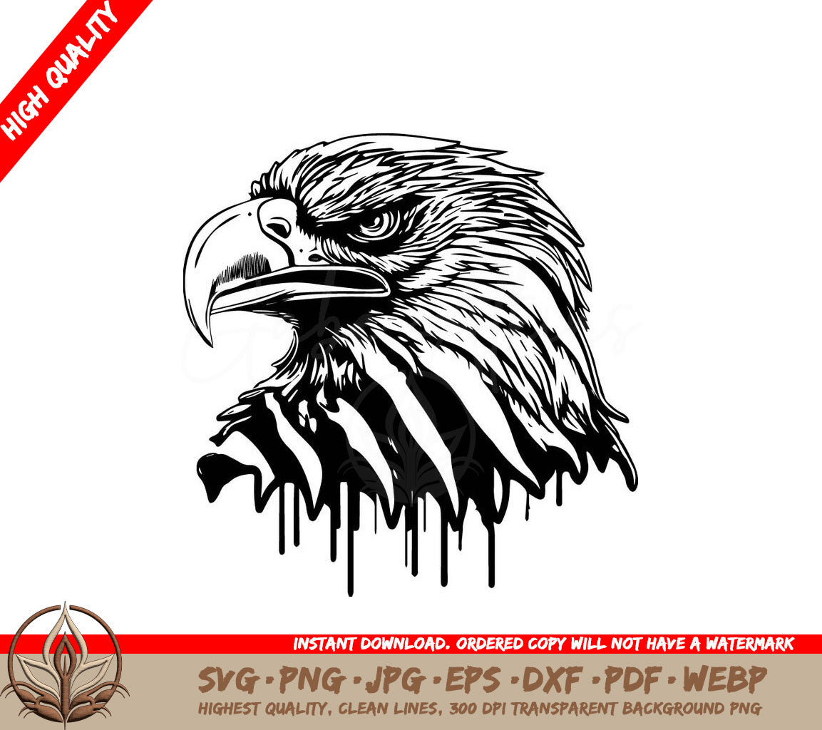 Vintage American Flag with Bald Eagle Vector Tee Design - The Ultimate Symbol of Freedom Black and SVG 