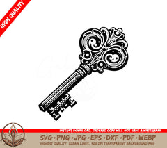 Vintage Victorian Key Digital Design File - SVG, PNG, JPG, AI, PDF, DXF, EPS, WebP Formats 
