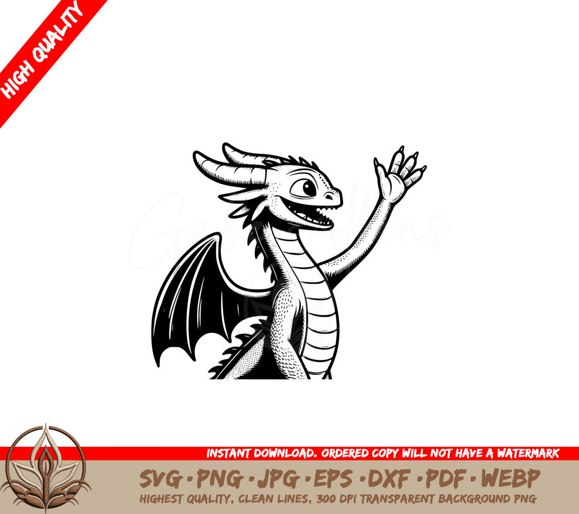 Waving Dragon Buddy SVG PNG JPG AI PDF DXF EPS and WebP Digital Cut File 
