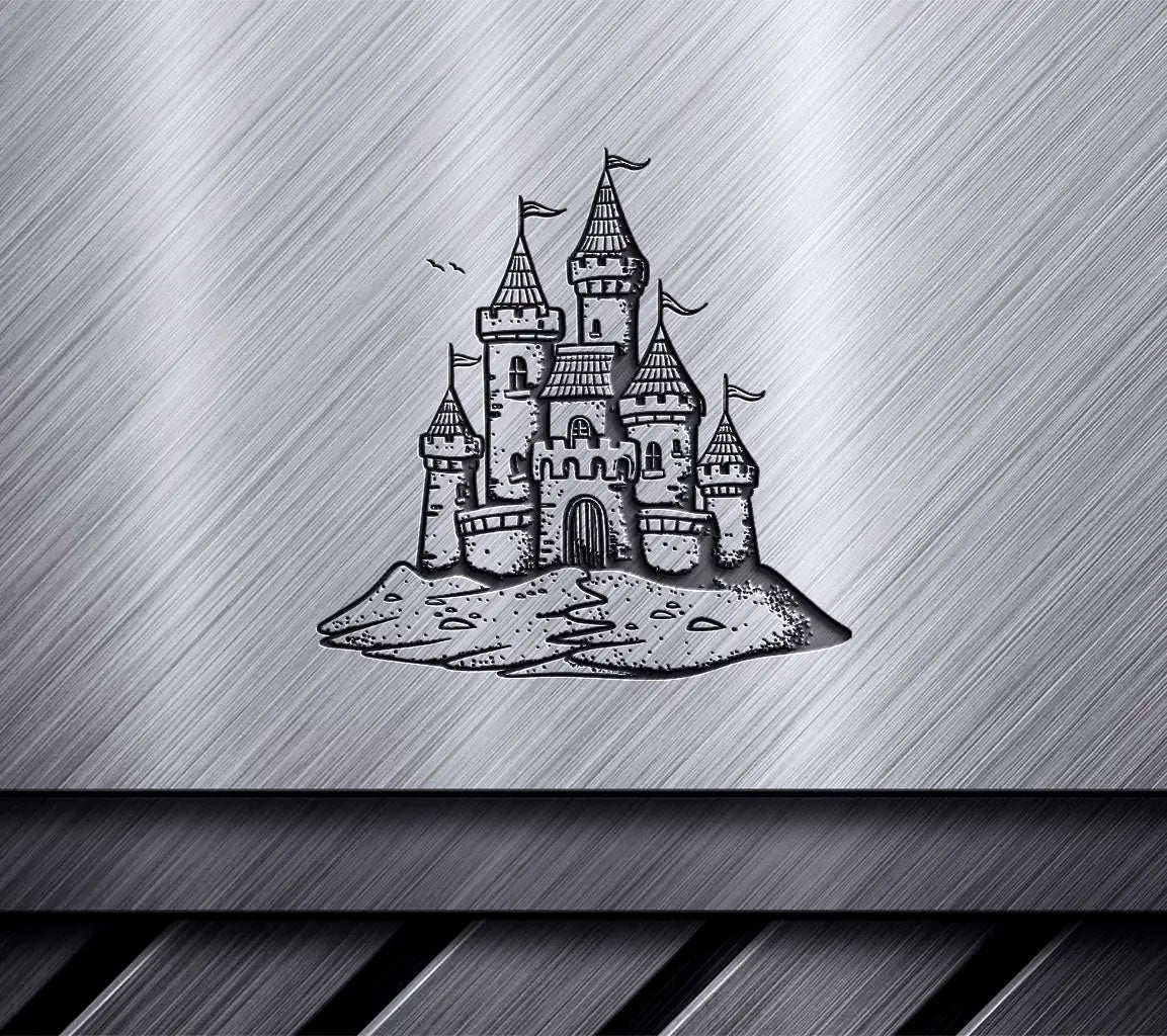 Whimsical  Castle Hill SVG - Intricate Turrets & Flags SVG