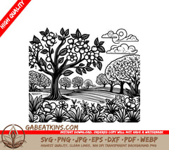  A Landscape With Trees And Flowers SVG - Whimsical Tree Garden SVG