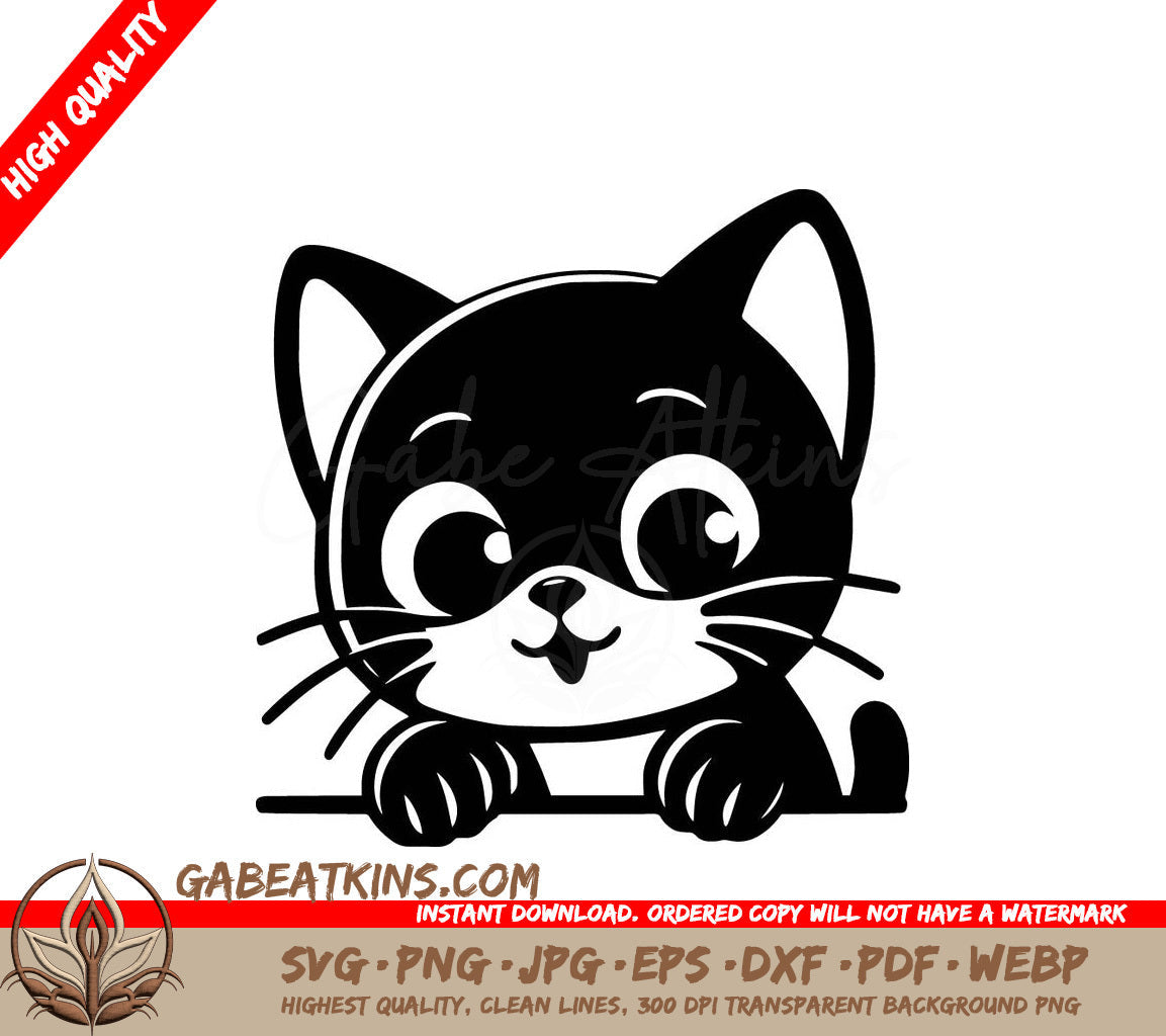  A Cat Peeking Over A Wall SVG - Whisker-watching Kitty SVG