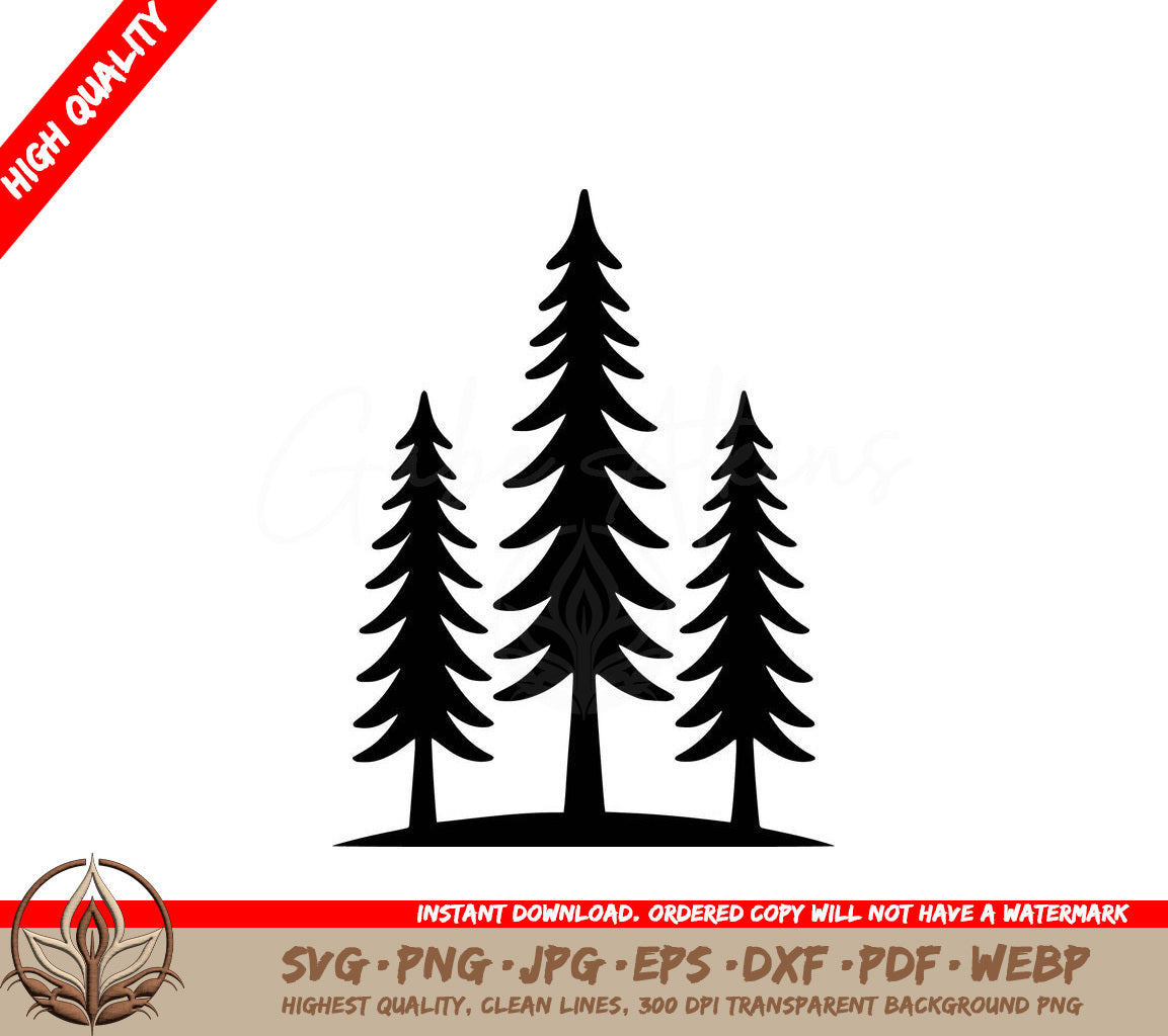 Winter Pine Trio Digital Design File (SVG, PNG, JPG, AI, PDF, DXF, EPS, WebP) 
